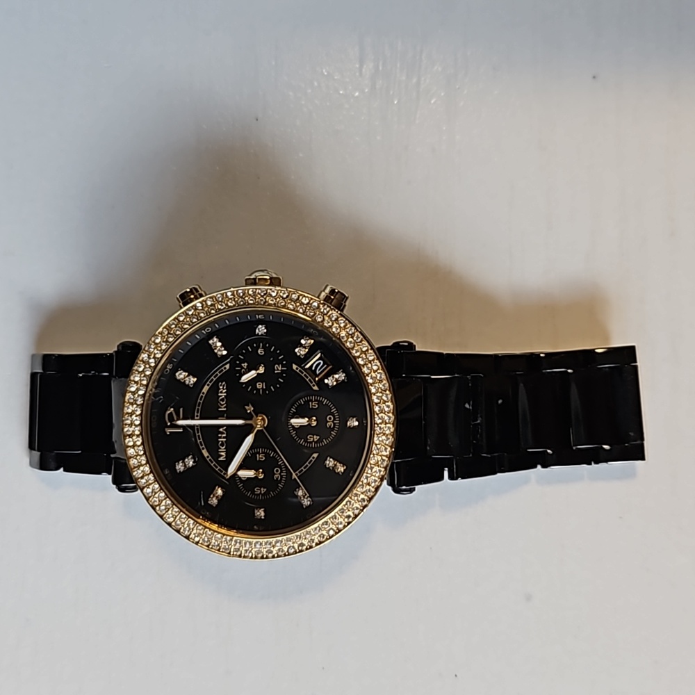 MICHAEL KORS PARKER CHRONOGRAPH BLACK DIAL BLACK ION-PLATED LADIES